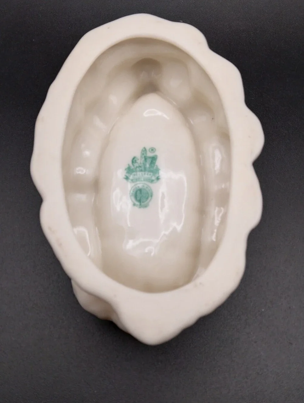 Vintage Belleek Pottery Row Boat On Waves Salt Cellar/Trinket Dish/Ashtray